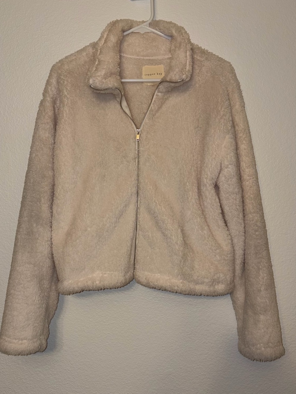 Copper Key Cream Sherpa Fleece Full Zip Jacket Medium